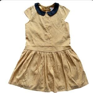 Joe Fresh Girls’ Tan/White Polka Dot Dress Peter Pan Collar Size 6/7